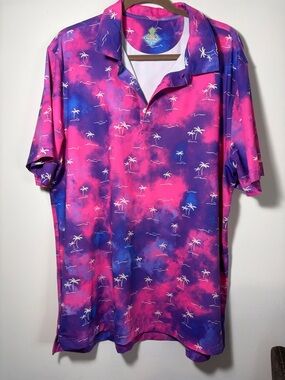 Chubbies Performance Polo Pink and purple Palm tree- XL